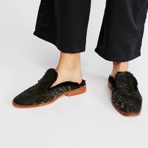Free People Faux Fur Velvet Mules NIB